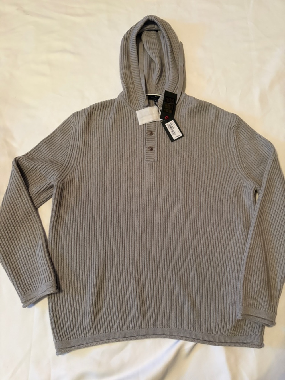 Ted Baker Men's Hooded Ribbed Knit Sweater in Light Gray